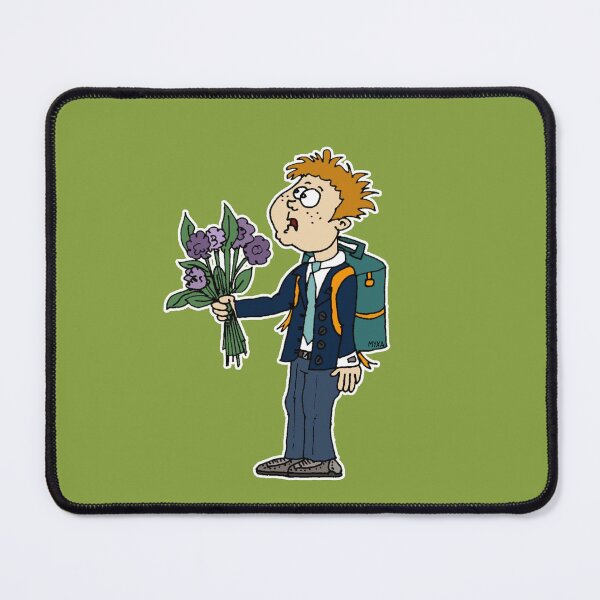 Item preview, Funny Nervous School Boy Cartoon | Cute Student with Flowers designed and sold by MyxaART.