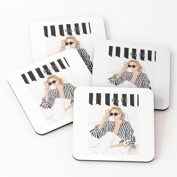 Item preview, Black & White Striped Café Chic Fashion Illustration designed and sold by Ramona-Gliga.