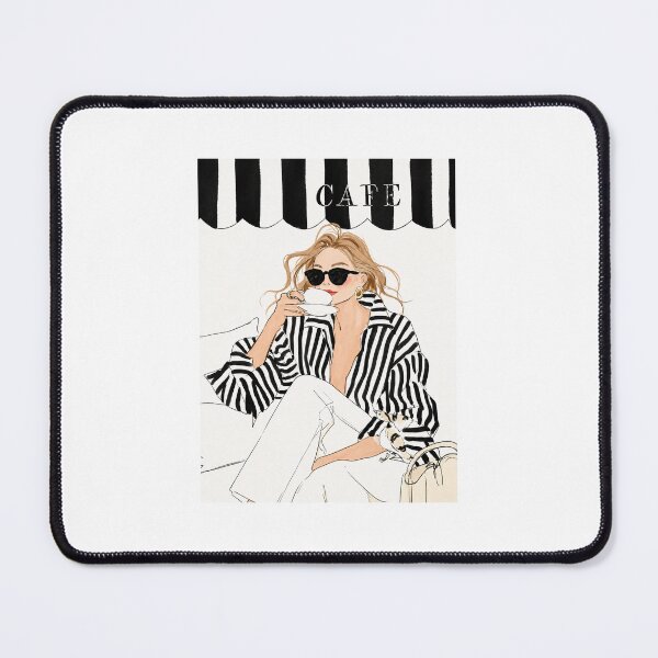 Item preview, Black & White Striped Café Chic Fashion Illustration designed and sold by Ramona-Gliga.