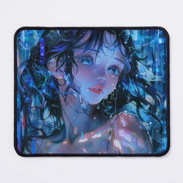 Item preview, Cyberpunk Anime Girl Neon Blue Aesthetic Digital Art Illustration designed and sold by LinaDesign Store.