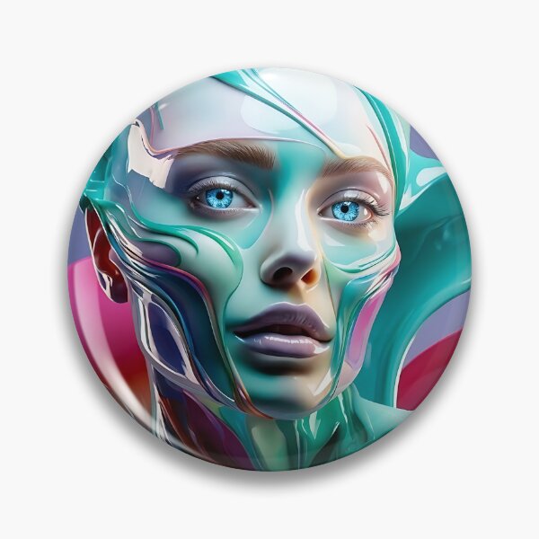 Item preview, Glossy Surreal Portrait - Turquoise and Magenta Liquid Art designed and sold by ToxicInkArt.
