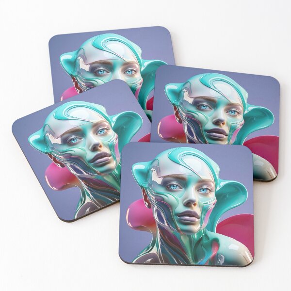 Item preview, Glossy Surreal Portrait - Turquoise and Magenta Liquid Art designed and sold by ToxicInkArt.