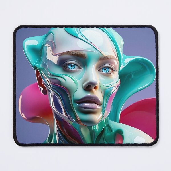 Item preview, Glossy Surreal Portrait - Turquoise and Magenta Liquid Art designed and sold by ToxicInkArt.