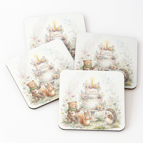 Item preview, Enchanted Forest Birthday Card | Woodland Animals Music Watercolor | Hedgehog Squirrel Bear Birthday designed and sold by MelodicArt.