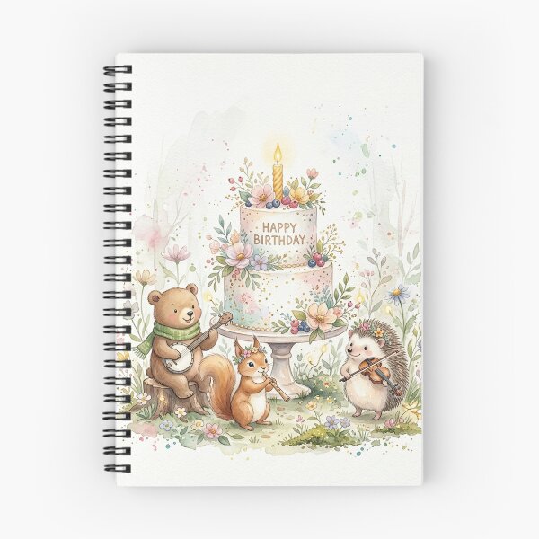 Item preview, Enchanted Forest Birthday Card | Woodland Animals Music Watercolor | Hedgehog Squirrel Bear Birthday designed and sold by MelodicArt.