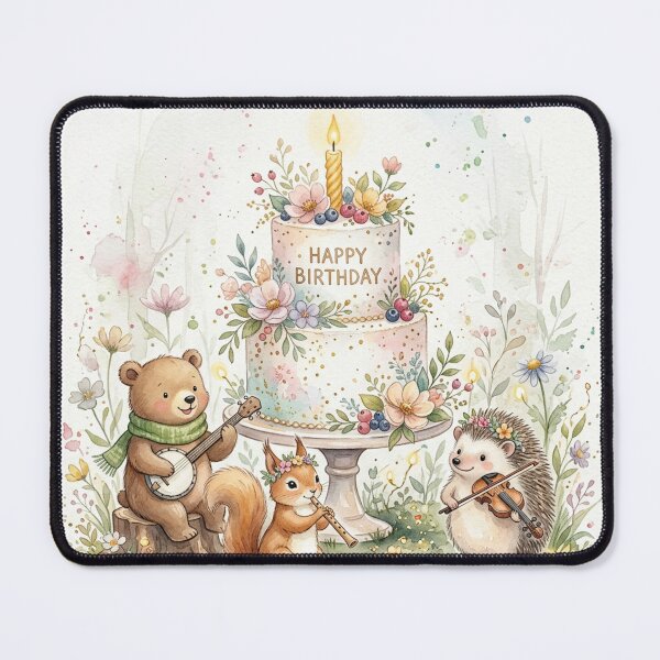 Item preview, Enchanted Forest Birthday Card | Woodland Animals Music Watercolor | Hedgehog Squirrel Bear Birthday designed and sold by MelodicArt.