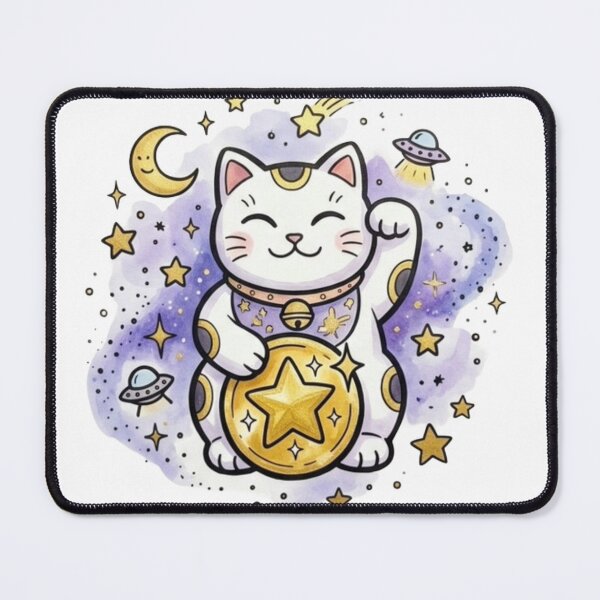 Item preview, Lucky Cat Gift | Cosmic Maneki Neko Space Art | Cute Kawaii Fortune Cat | Japanese Aesthetic Birthday Present | Gold Prosperity Decor designed and sold by Cosmic Doodle Co..