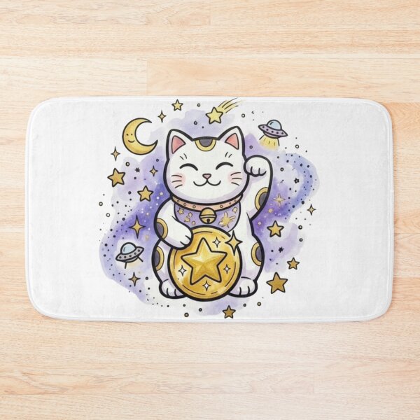 Item preview, Lucky Cat Gift | Cosmic Maneki Neko Space Art | Cute Kawaii Fortune Cat | Japanese Aesthetic Birthday Present | Gold Prosperity Decor designed and sold by Cosmic Doodle Co..