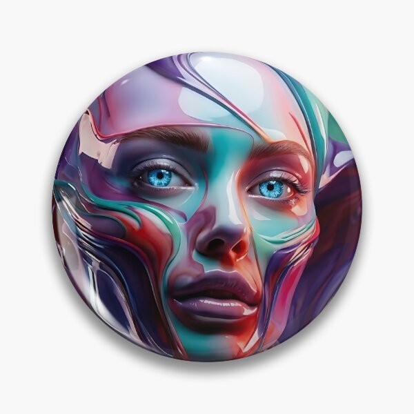 Item preview, Glossy Surreal Portrait - Turquoise and Magenta Liquid Art designed and sold by ToxicInkArt.