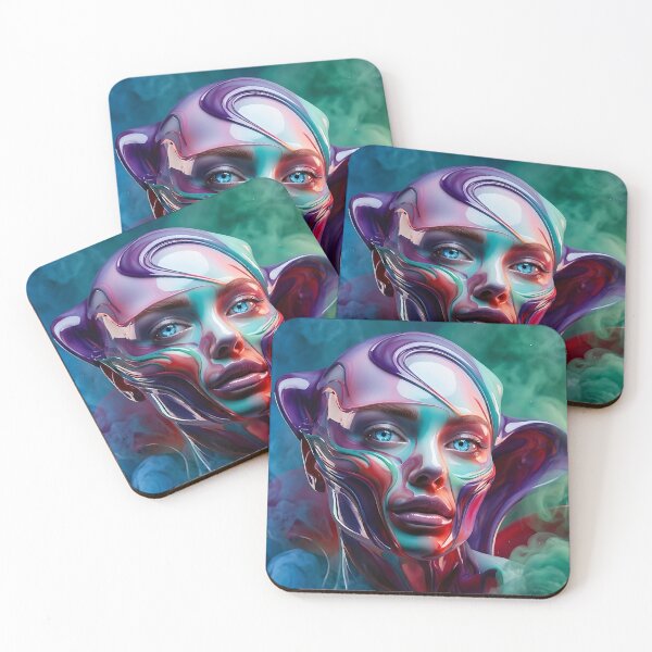 Item preview, Glossy Surreal Portrait - Turquoise and Magenta Liquid Art designed and sold by ToxicInkArt.