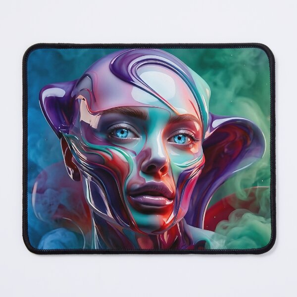 Item preview, Glossy Surreal Portrait - Turquoise and Magenta Liquid Art designed and sold by ToxicInkArt.