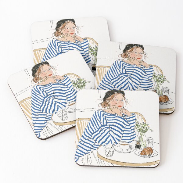 Item preview, Black & White Striped Café Chic Fashion Illustration designed and sold by Ramona-Gliga.