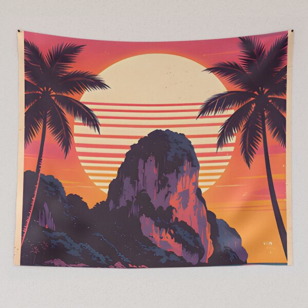 Item preview, Maya Bay Thailand Retro Sunset Travel Poster Tropical Beach Wall Art designed and sold by Spirit of Siam.
