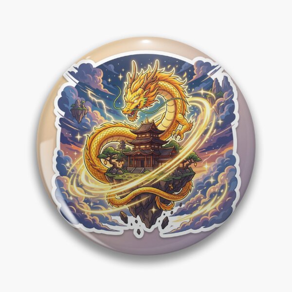 Item preview, Golden Eastern Dragon Floating Temple Sticker Anime Art designed and sold by uegi.