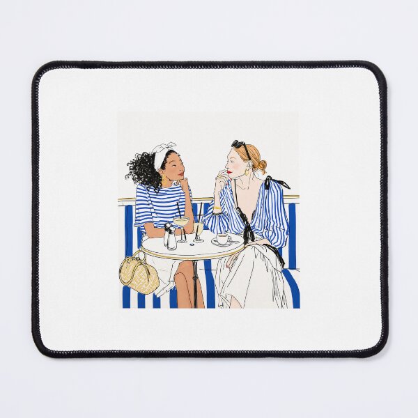 Item preview, Chic Café Conversation Fashion Illustration | Blue Stripe Elegant Women Art Print designed and sold by Ramona-Gliga.