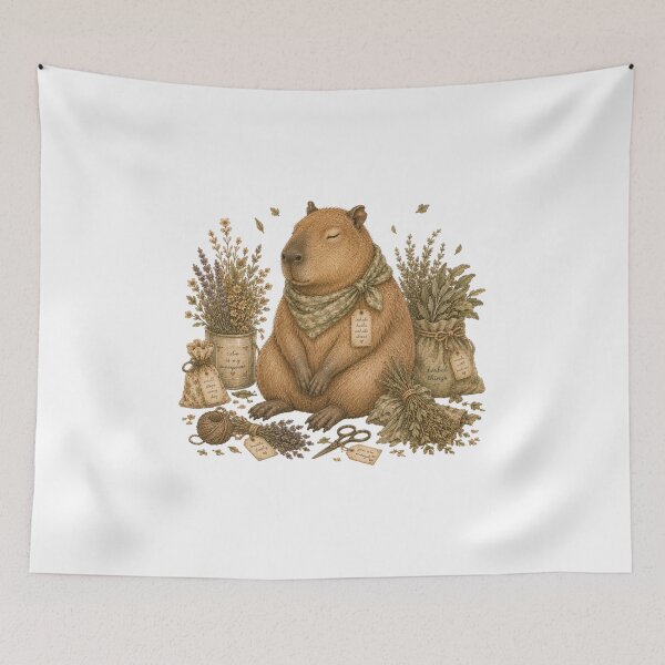 Item preview, Vintage Capybara Herbalist Dried Lavender Cottagecore Aesthetic designed and sold by AQUILAKREO.