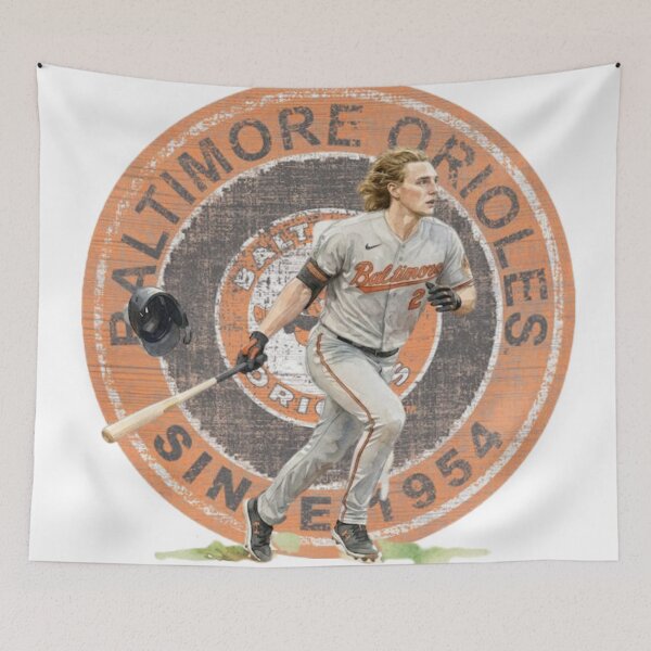 Item preview, Retro Baltimore Orioles Baseball player with long blonde hair, grunge logo designed and sold by cucuzeus.