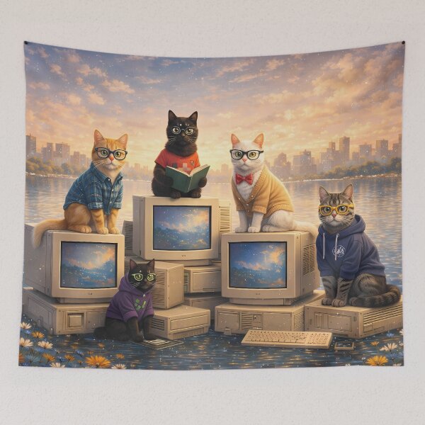 Item preview, Gatos frikis de la tecnología retro designed and sold by M-Y-A-R-T-.