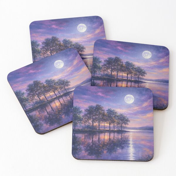 Item preview, Purple Pink Moonlight Lake Landscape Full Moon Reflection designed and sold by Joey Santiago.