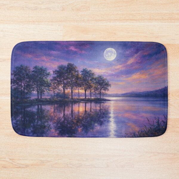 Item preview, Purple Pink Moonlight Lake Landscape Full Moon Reflection designed and sold by Joey Santiago.
