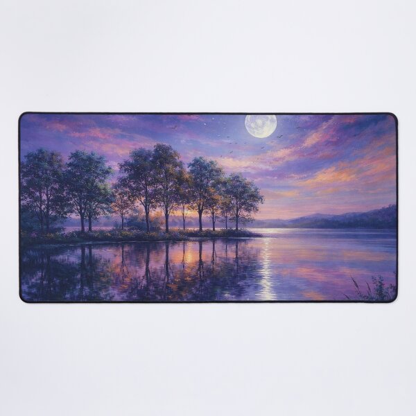Item preview, Purple Pink Moonlight Lake Landscape Full Moon Reflection designed and sold by Joey Santiago.