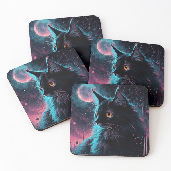 Item preview, Black Cat Galaxy Art | Cosmic Cat Wall Decor | Mystical Space Aesthetic Illustration designed and sold by AbstractAuraArt.