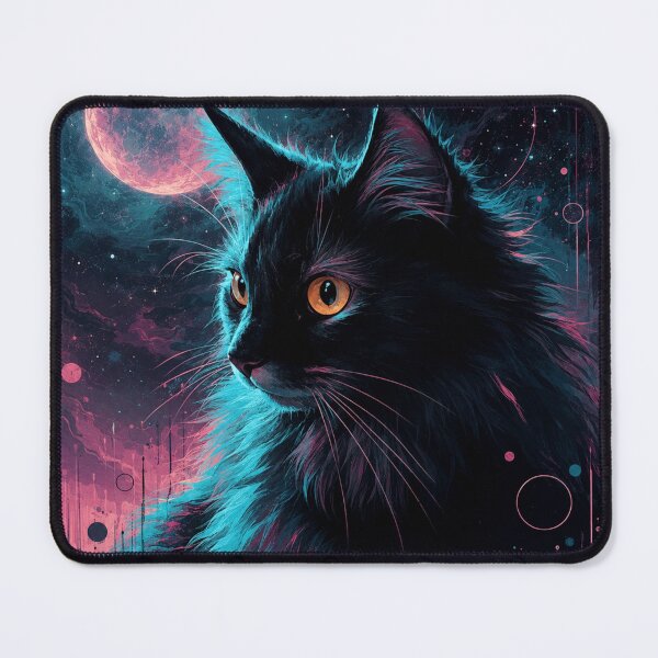 Item preview, Black Cat Galaxy Art | Cosmic Cat Wall Decor | Mystical Space Aesthetic Illustration designed and sold by AbstractAuraArt.
