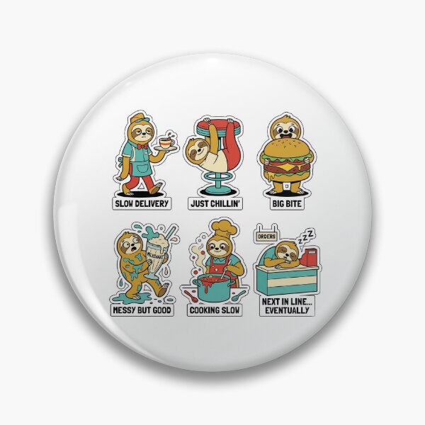 Item preview, Retro Sloth Fast Food Sticker Pack - Vintage Waiter & Cafe Puns designed and sold by SimpleP.