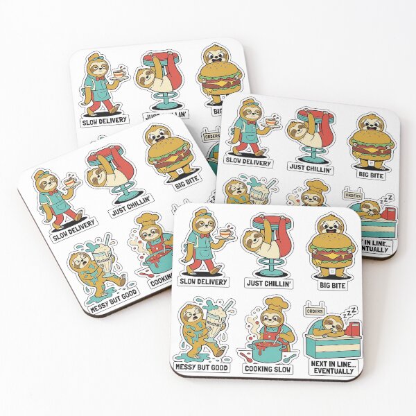 Item preview, Retro Sloth Fast Food Sticker Pack - Vintage Waiter & Cafe Puns designed and sold by SimpleP.