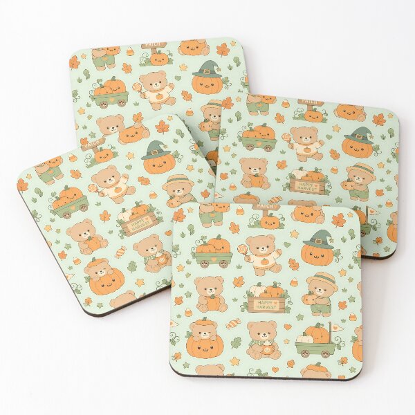 Item preview, Teddy Bear Pumpkin Patch Kawaii Pattern designed and sold by Soft Berry Studio.