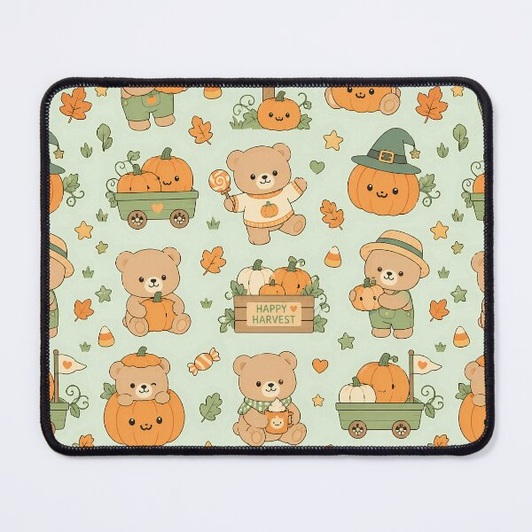 Item preview, Teddy Bear Pumpkin Patch Kawaii Pattern designed and sold by Soft Berry Studio.