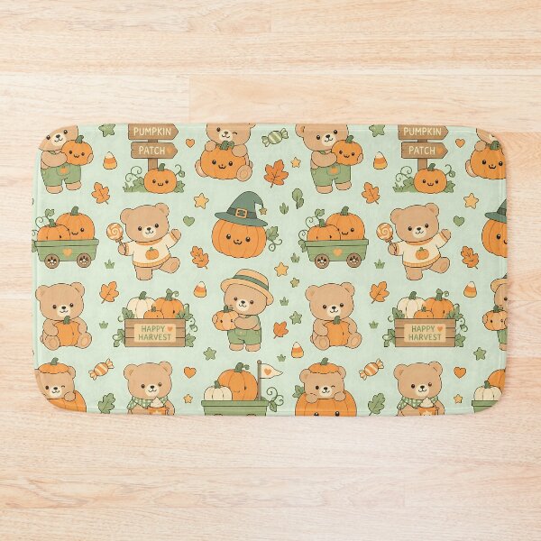 Item preview, Teddy Bear Pumpkin Patch Kawaii Pattern designed and sold by Soft Berry Studio.
