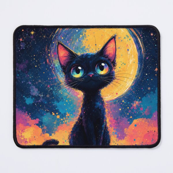 Item preview, Cute Black Cat Moon Art | Kawaii Galaxy Cat Illustration | Magical Night Sky Wall Decor designed and sold by AbstractAuraArt.