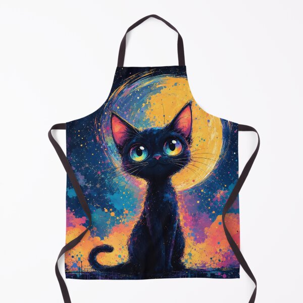 Item preview, Cute Black Cat Moon Art | Kawaii Galaxy Cat Illustration | Magical Night Sky Wall Decor designed and sold by AbstractAuraArt.