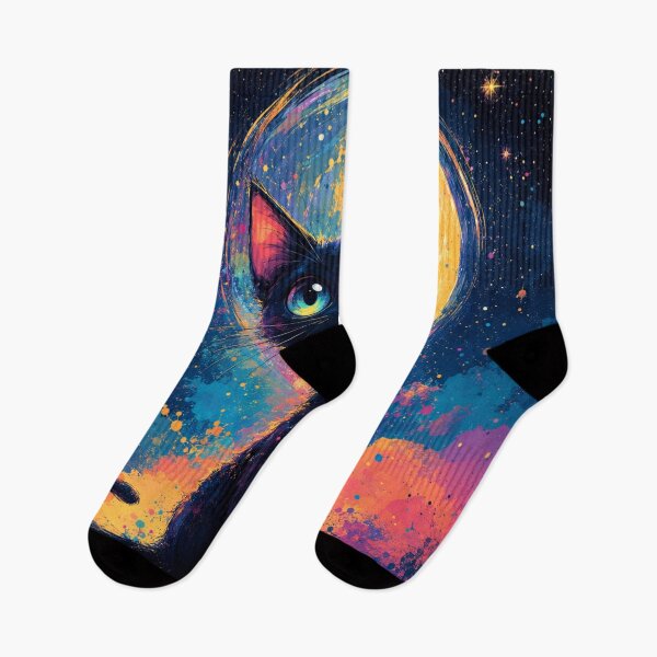 Item preview, Cute Black Cat Moon Art | Kawaii Galaxy Cat Illustration | Magical Night Sky Wall Decor designed and sold by AbstractAuraArt.