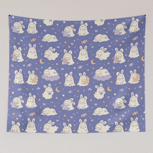 Item preview, Sleepy Ghost Bunny Kawaii Pattern designed and sold by Soft Berry Studio.
