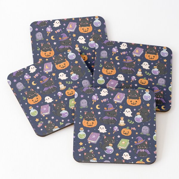 Item preview, Black Cat Halloween Kawaii Pattern designed and sold by Soft Berry Studio.