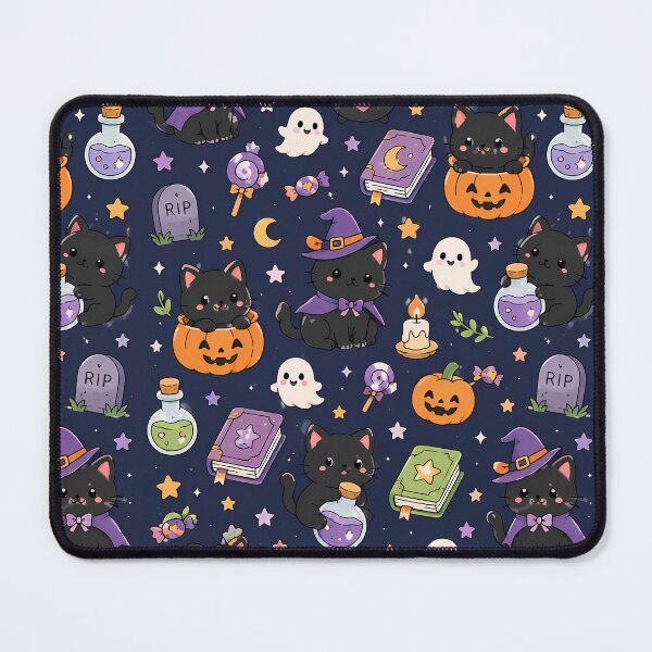 Item preview, Black Cat Halloween Kawaii Pattern designed and sold by Soft Berry Studio.