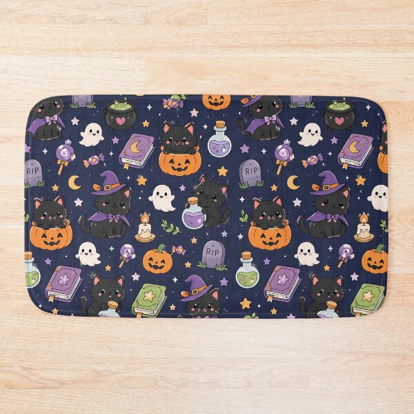 Item preview, Black Cat Halloween Kawaii Pattern designed and sold by Soft Berry Studio.