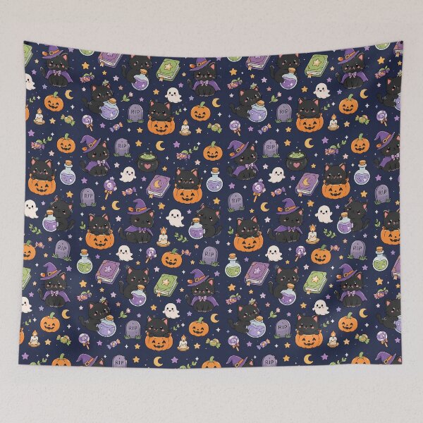 Item preview, Black Cat Halloween Kawaii Pattern designed and sold by Soft Berry Studio.
