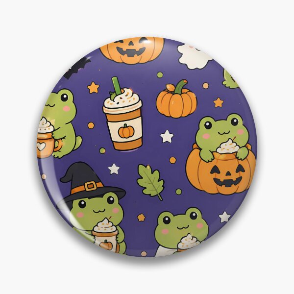 Item preview, Frog Pumpkin Latte Kawaii Pattern designed and sold by Soft Berry Studio.