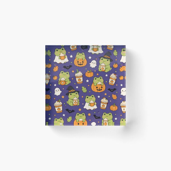 Item preview, Frog Pumpkin Latte Kawaii Pattern designed and sold by Soft Berry Studio.