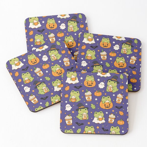 Item preview, Frog Pumpkin Latte Kawaii Pattern designed and sold by Soft Berry Studio.
