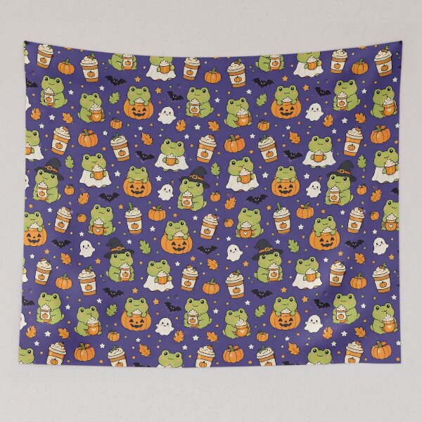 Item preview, Frog Pumpkin Latte Kawaii Pattern designed and sold by Soft Berry Studio.