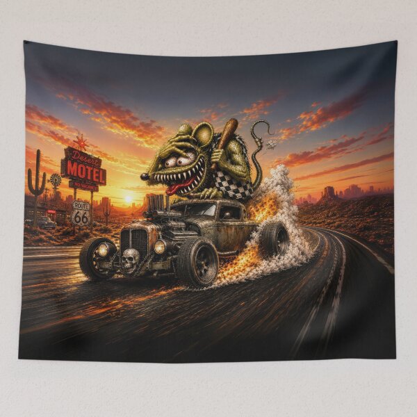Item preview, Monster Rat Rat Rod Route 66 Desert Burnout Hot Rod Kustom Kulture Art designed and sold by artistwill.