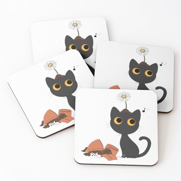 Item preview, Black Cat with Daisy and Broken Plant Pot | Mood Kitty designed and sold by Wanami-Jun Designs.