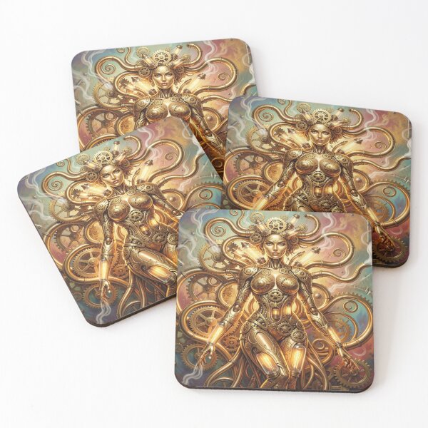 Item preview, Steampunk Mecha Goddess – Golden Gear Fusion & Futuristic Victorian Power Design designed and sold by FotoworldEdel.