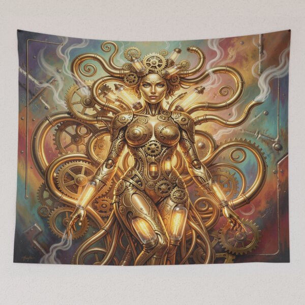 Item preview, Steampunk Mecha Goddess – Golden Gear Fusion & Futuristic Victorian Power Design designed and sold by FotoworldEdel.