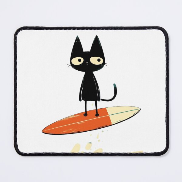 Item preview, Surfing Black Cat Retro Surfboard Illustration designed and sold by Macias123.