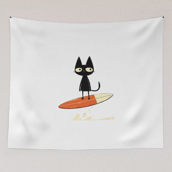 Item preview, Surfing Black Cat Retro Surfboard Illustration designed and sold by Macias123.